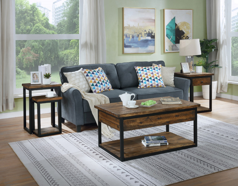 Claremont Rustic Wood 48 quotCoffee Table  End Table and Two Nesting Tables Set   Industrial   Coffee Table Sets   by Bolton Furniture  Inc.  Houzz