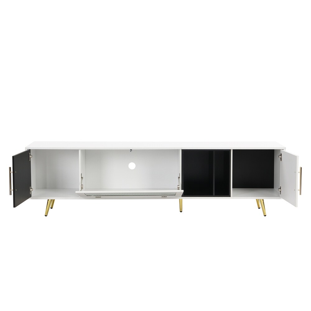 Sleek TV Stand w/ Fluted Glass Doors Entertainment Center for TVs Up to 80\