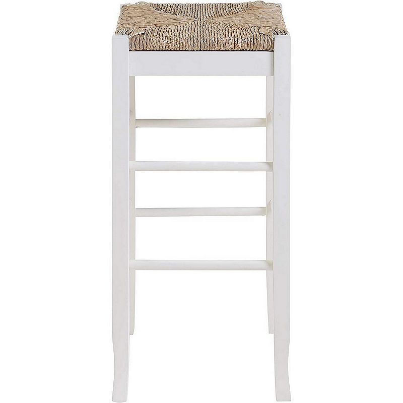 Square Wooden Frame Barstool with Hand Woven Rush， White and Brown