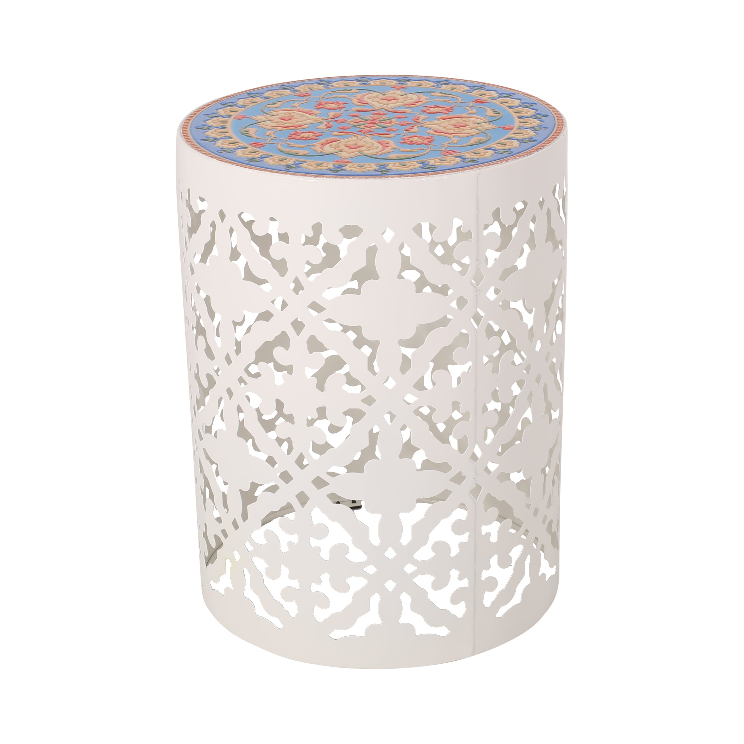 Kenzi Outdoor Lace Cut Side Table with Tile Top