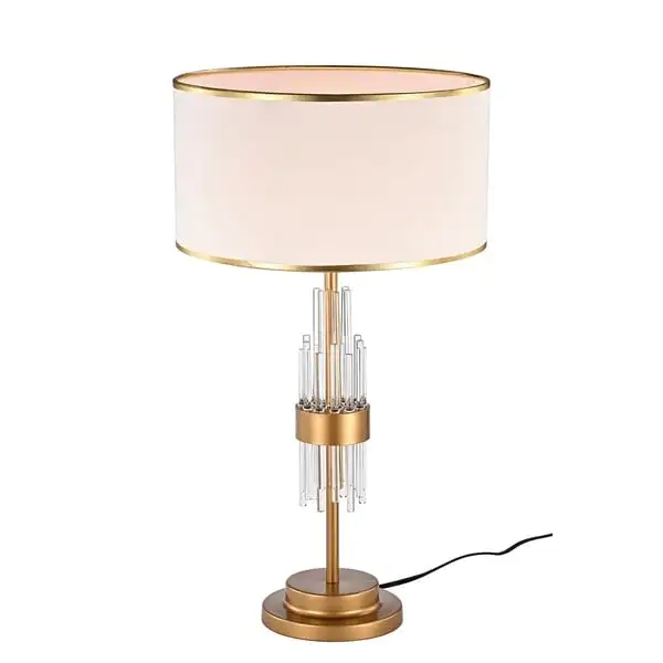 Katte Matte Gold 1-Light Fabric and Iron Drum Shade Table Lamp