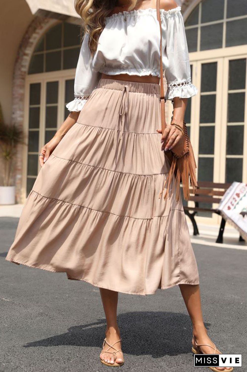 Ruffled Pleated Solid Skirt Wholesale