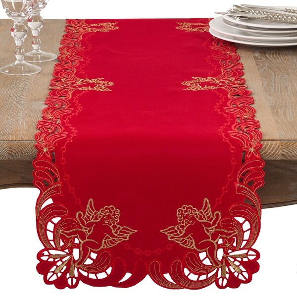 Embroidered Angel Cherub Design Christmas Table Runner