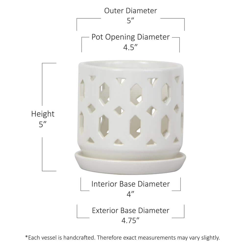 Trendspot 5 in. White Laticia Ceramic Orchid Planter CR01720S-05W