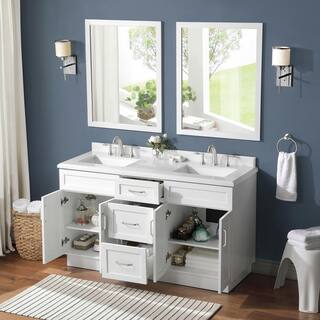 Home Decorators Collection Lincoln 60 in. W x 22 in. D x 34.5 in. H Bath Vanity in White with White Cultured Marble Top Lincoln 60W