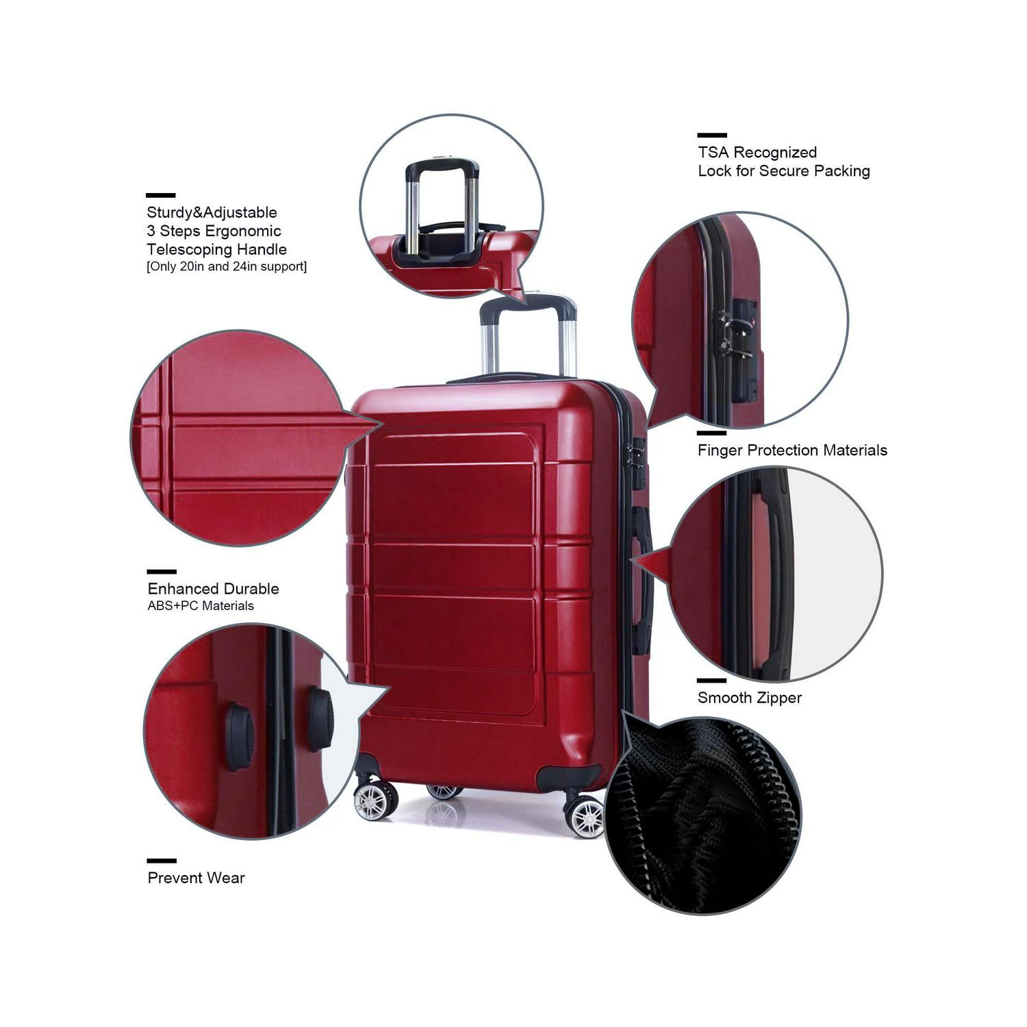 Traveling Luggage 3pcs Hardside Luggage Set 20 +24 +28  with TSA Lock Red  Crowdfused