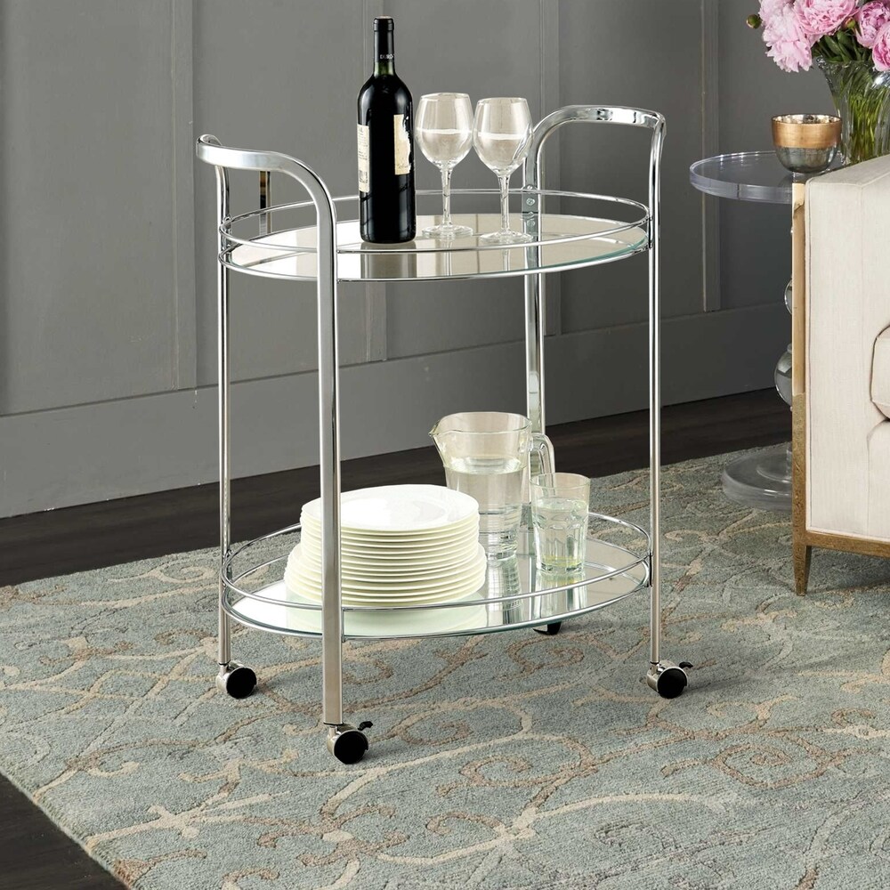 Loule Contemporary Serving Cart In Chrome Finish