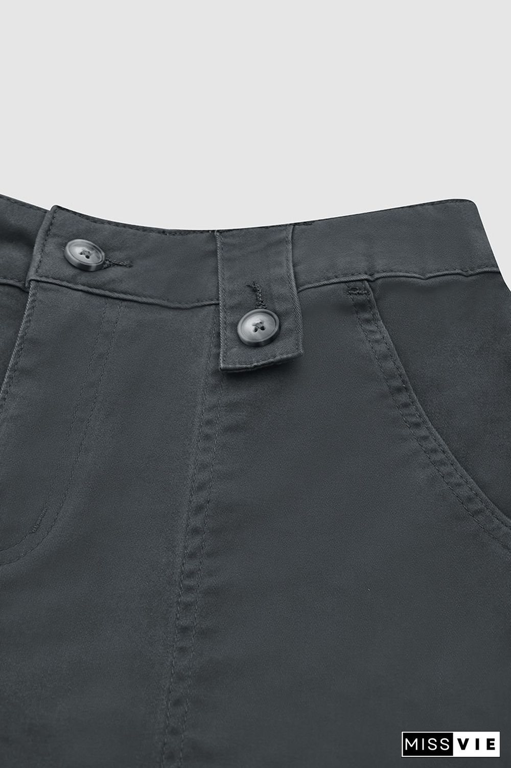 Solid Button Detail Low Rise Straight Leg Pants