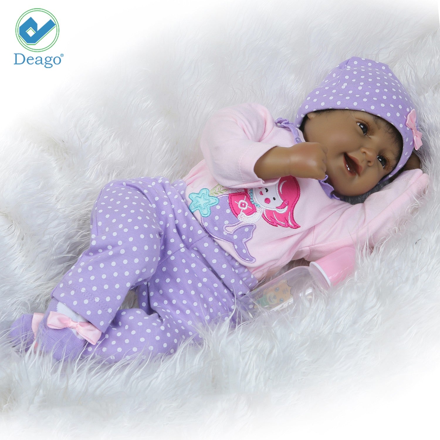 Deago 22" 55cm Reborn Baby Doll Lifelike Black African American Silicone Vinyl Smile Girl Dolls Toys Xmas Gift