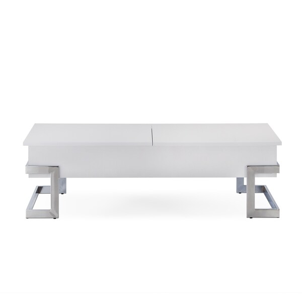 White and Chrome Box Storage Modern Coffee Table