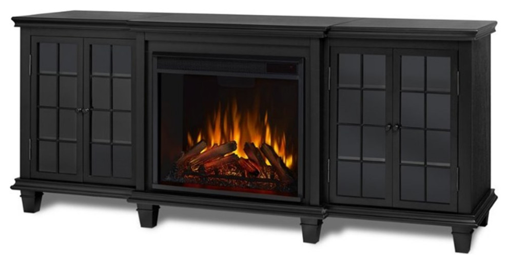 Bowery Hill Modern Solid Wood Fireplace TV Stand for TVs up to 70 quotin Black   Transitional   Entertainment Centers And Tv Stands   by Homesquare  Houzz