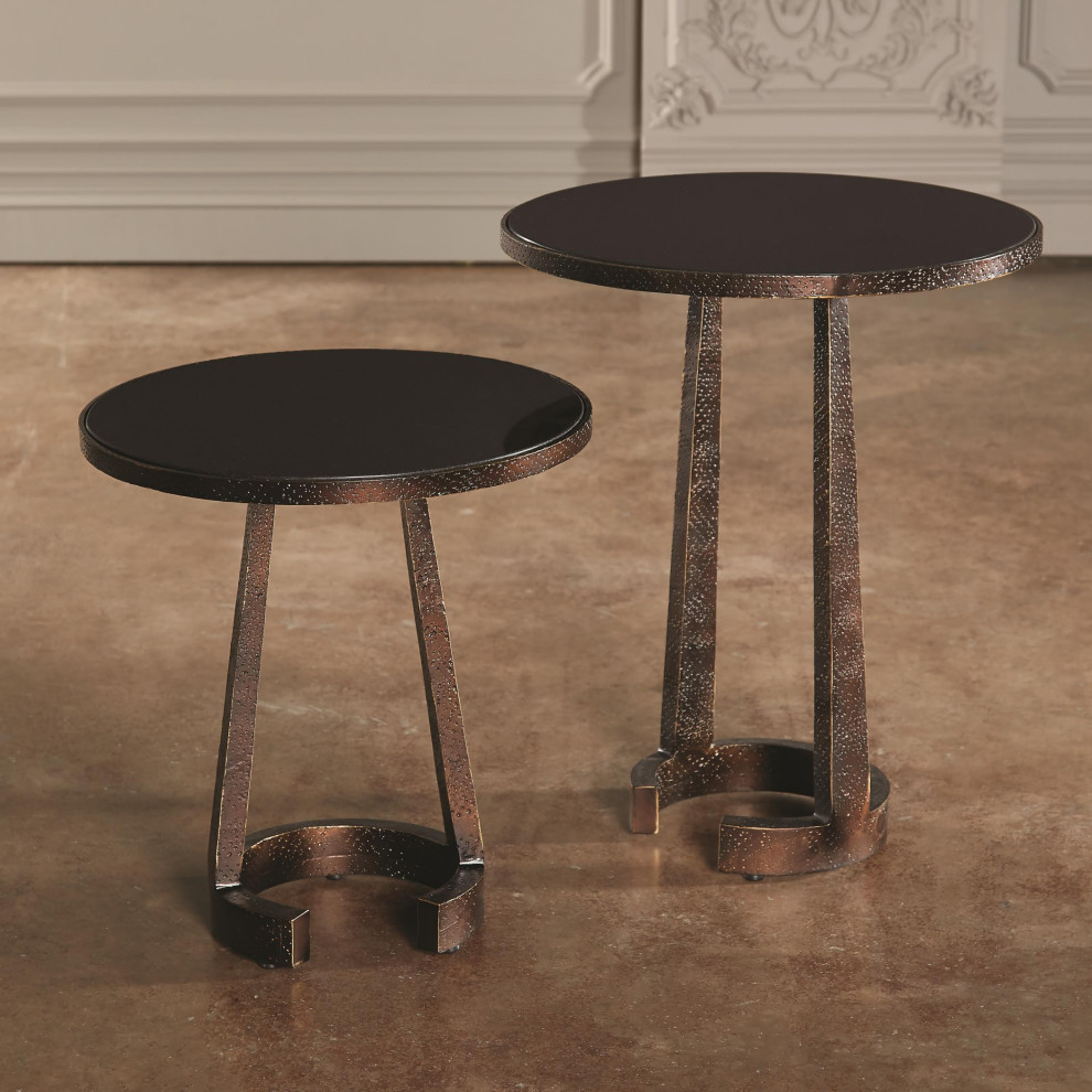 Contemporary Minimalist Round Bronze Accent Table 19 quotHammered Black Marble C   Transitional   Side Tables And End Tables   by My Swanky Home  Houzz