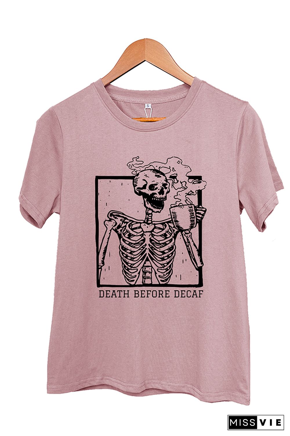 Skeleton Death Before Decaf Skeleton Drink Coffee Graphic T-Shirt Wholesale