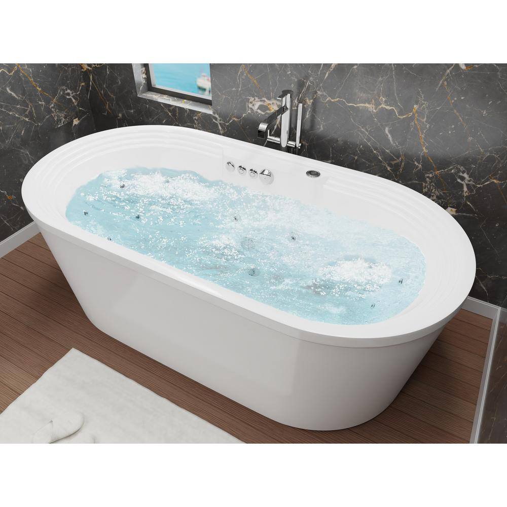 ANZZI Sofi 67.375 in. Acrylic Flatbottom Whirlpool and Air Bath Tub in White FT-AZ201