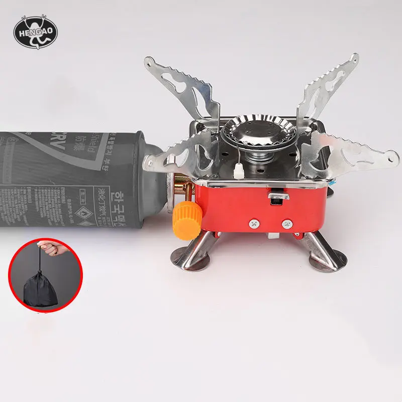 Folded square 3.7 inches gas stove stainless steel red 2800W high power gas cooker outdoor camping hiking butane burner