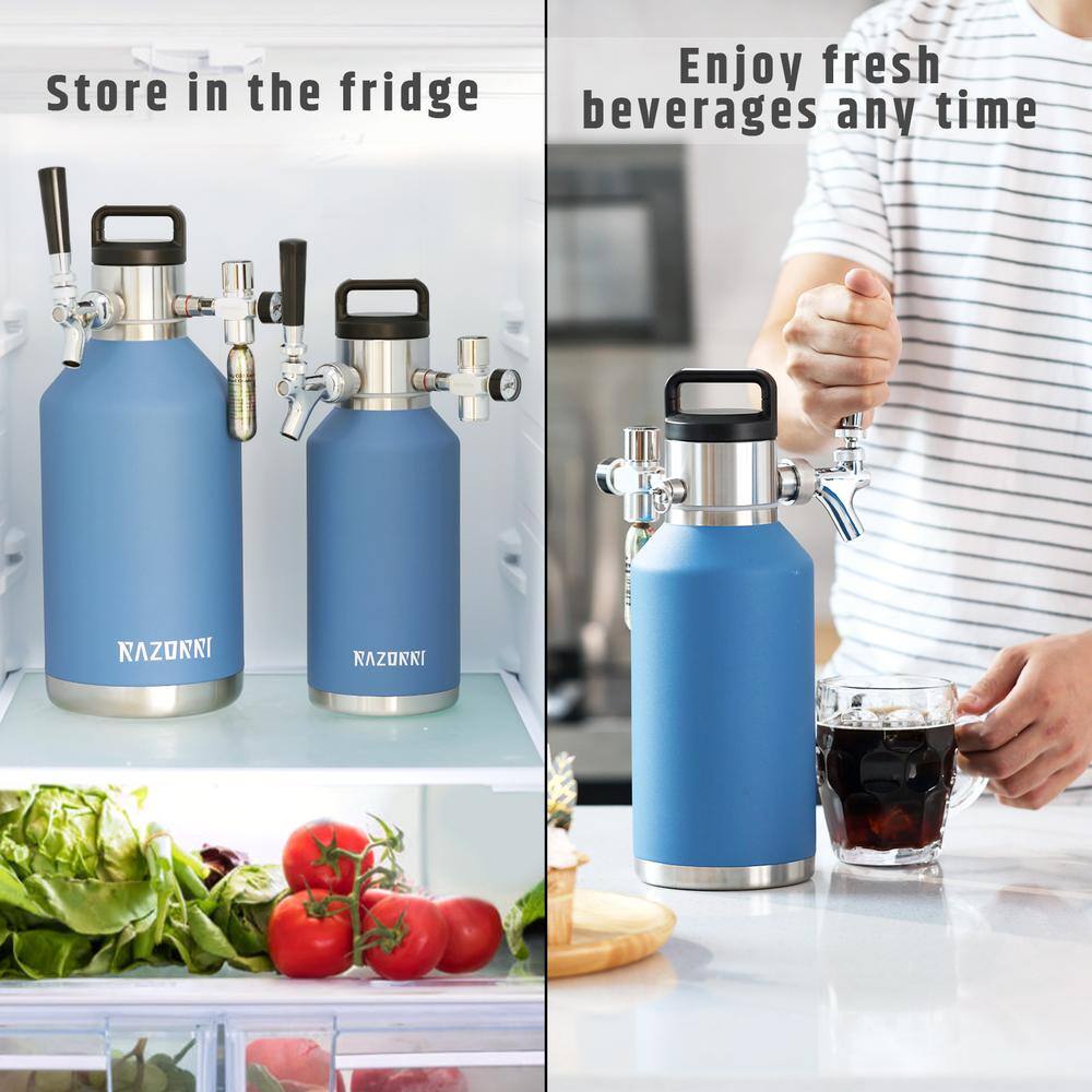 Razorri 64 oz. Stainless Steel Beer Growler Double-Wall Vacuum Insulated Carbonated Keg Half Gal. Ocean Blue Comodo CG64OZ