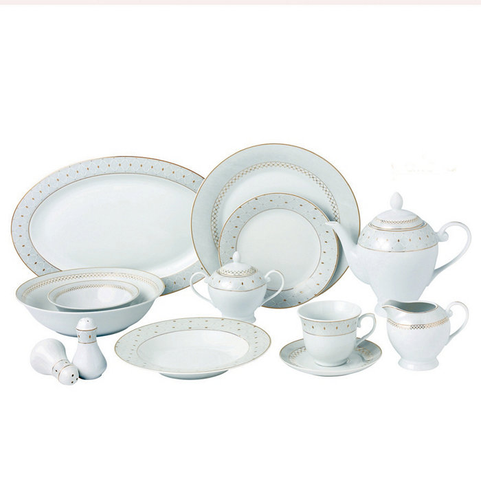 Lorren Home Trends Carlotta-Mix and Match Gold Trim 57-PC Dinnerware Set Service for 8