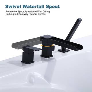 WOWOW Single-Handle Floor-Mount Roman Tub Faucet with Hand Shower in Stainless Steel 3080400B-BHHD