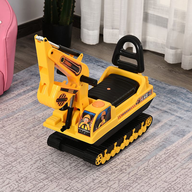 HOMCOM NO POWER Ride On Excavator Toy Tractors Digger Movable Scooter Walker Pretend Play Toddler Construction Truck Basket Storage For Boys Girls 3 Years Old Yellow Black