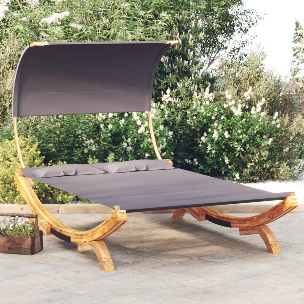 vidaXL Solid Wood Bent Patio Lounge Bed with Canopy Sunbed Anthracite/Cream   65\