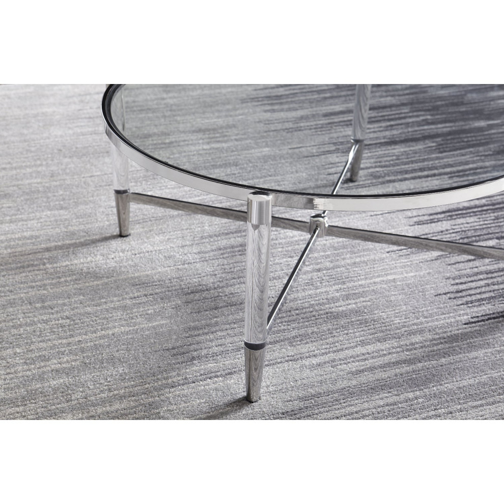 Modus Mariyln Glass Top and Steel Base Round Coffee Table in White   Contemporary   Coffee Tables   by AMOC  Houzz