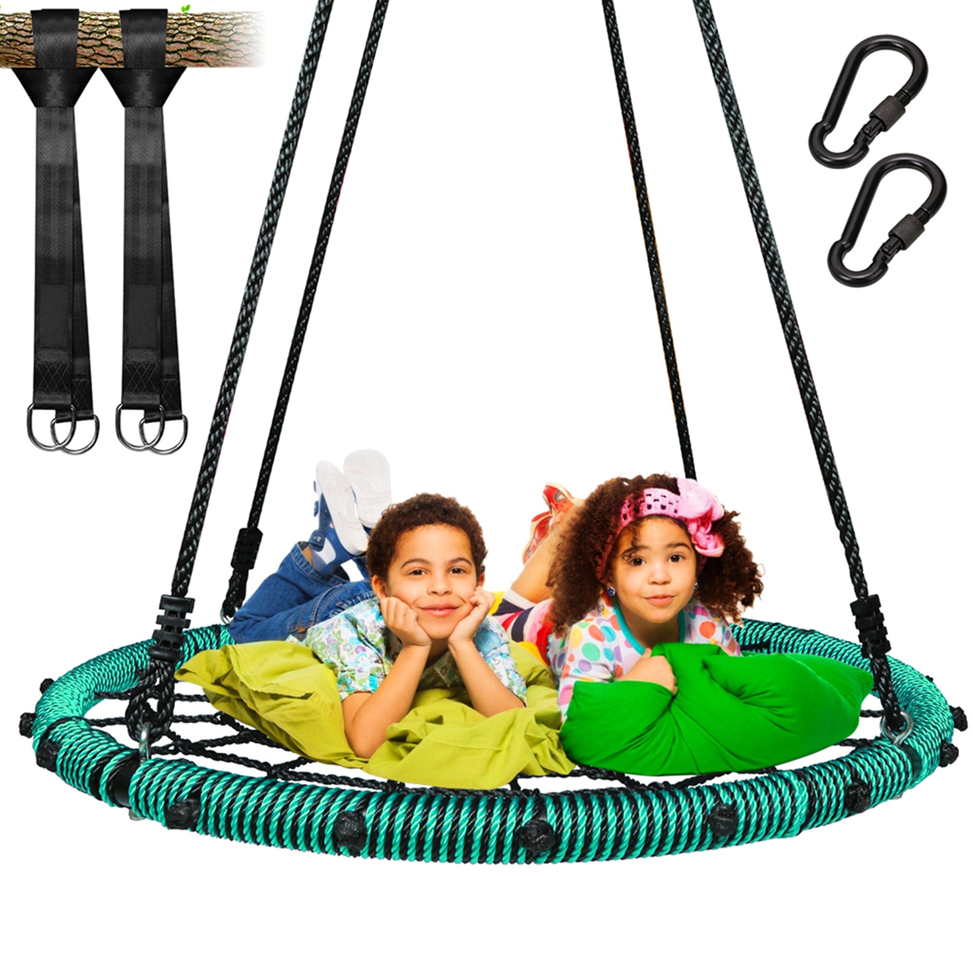 KLOKICK 660 lb Spider Web Swing 40 inch for Tree Kids with Steel Frame and 2 Hanging Straps