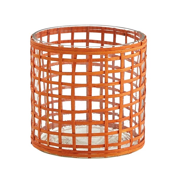 Split P Weave Votive Candel Holder Orange Set Of 2