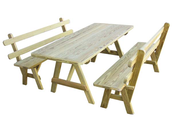 8' Treated Pine Picnic Table with 2 Backed Benches