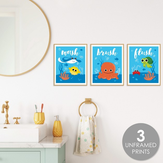 Big Dot Of Happiness Under The Sea Critters Unframed Wash Brush Flush Bathroom Wall Art 8 X 10 Inches Set Of 3 Prints