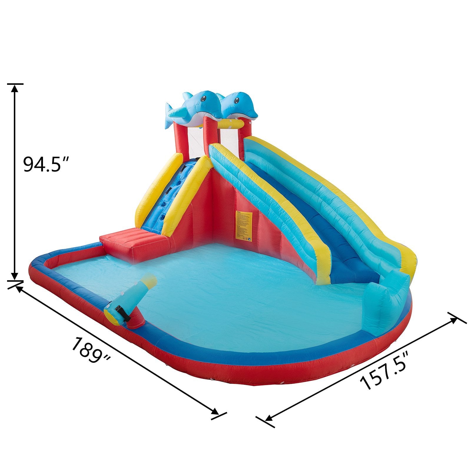 Inflatable Water Slide Park Bounce House for Kids, Climbing Wall & Splash Pool & Water Gun, Outdoor Backyard Waterslide for Girl & Boy (with 450W Air Blower)