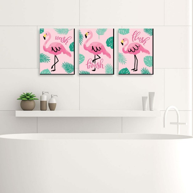 Big Dot Of Happiness Pink Flamingo Kids Bathroom Rules Wall Art 7 5 X 10 Inches Set Of 3 Signs Wash Brush Flush