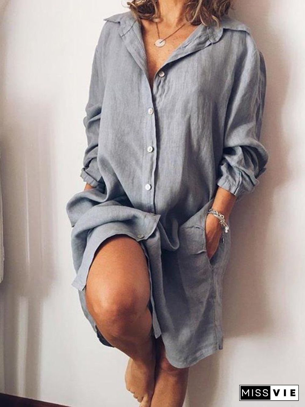 Casual V Neck Linen Casualdress