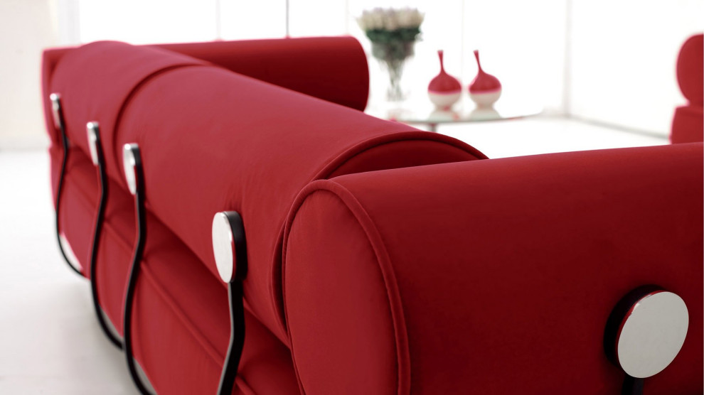 Modern Carrera Red Velvet Fabric Sofa with Black and Chrome Accents   Contemporary   Sofas   by Zuri Furniture  Houzz