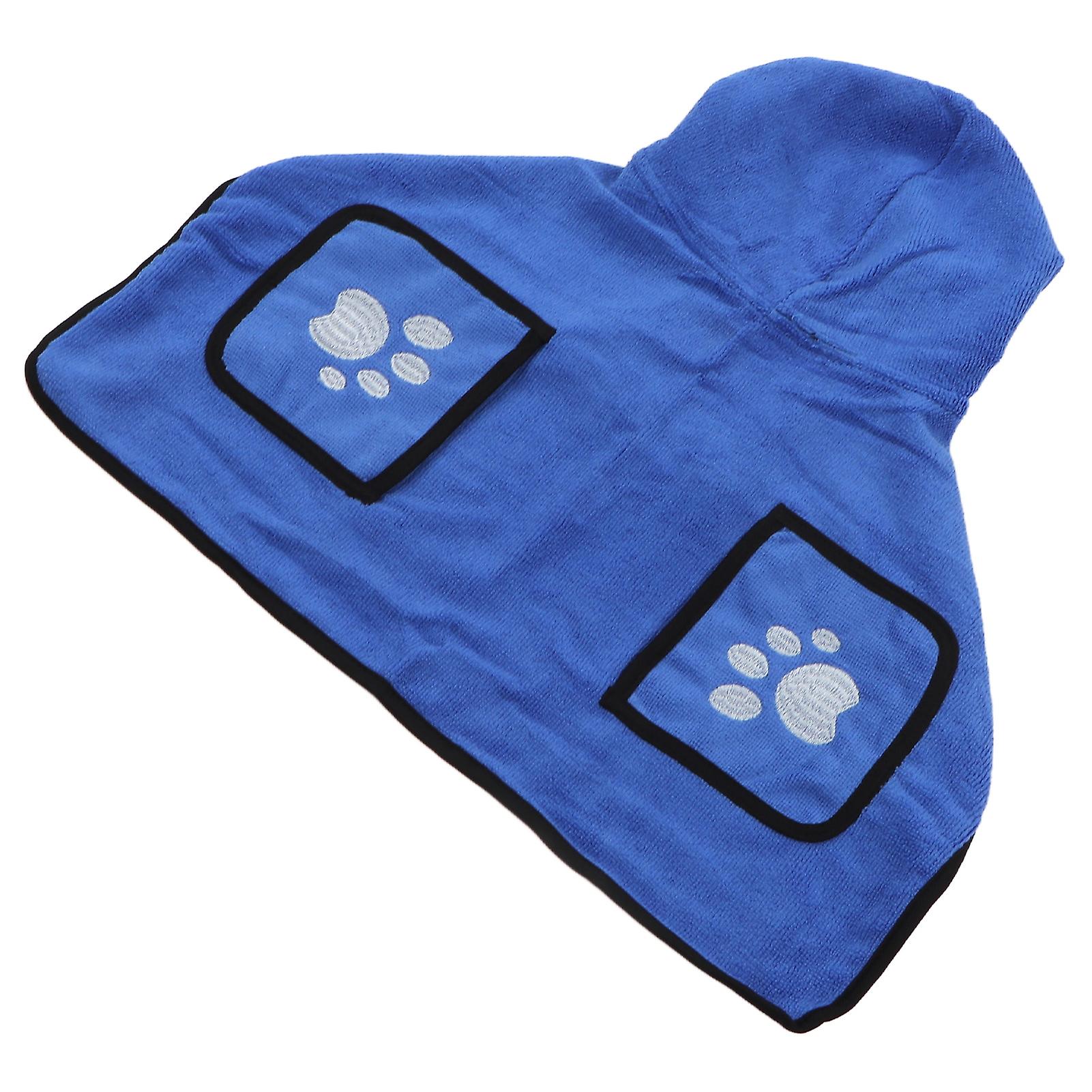 Dog Towel Strong Absorbent Quick Drying Hand Pockets Design Hooded Dog Bathrobe with Waistband for Cat Blue M