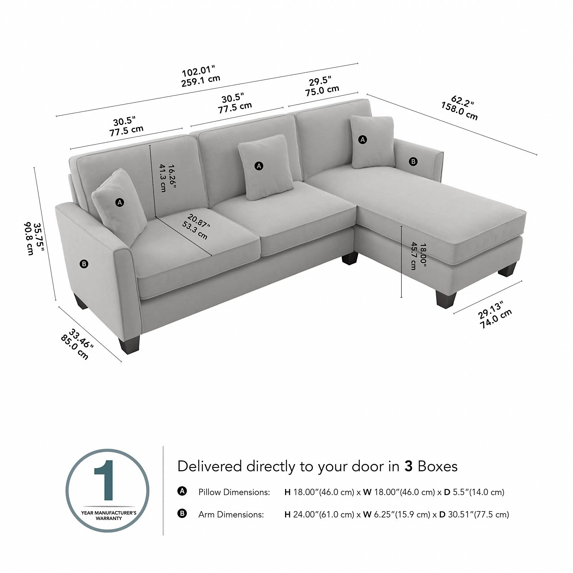 Flare Light Gray Microsuede Sectional with Reversible Chaise Lounge - Bush Furniture