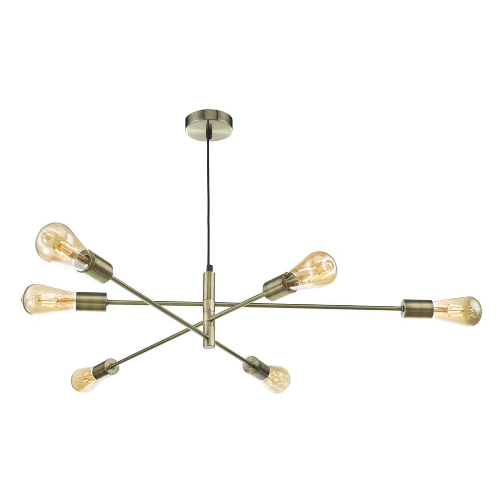 DAR ALA0675 Alana Antique Brass Vintage Spider 6 Lamp Semi Flush Light