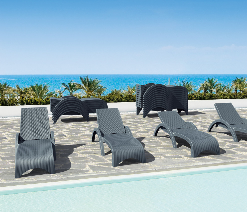 Miami Resin Wickerlook Chaise Lounge  Dark Gray  Set of 2   Tropical   Outdoor Chaise Lounges   by Compamia  Houzz