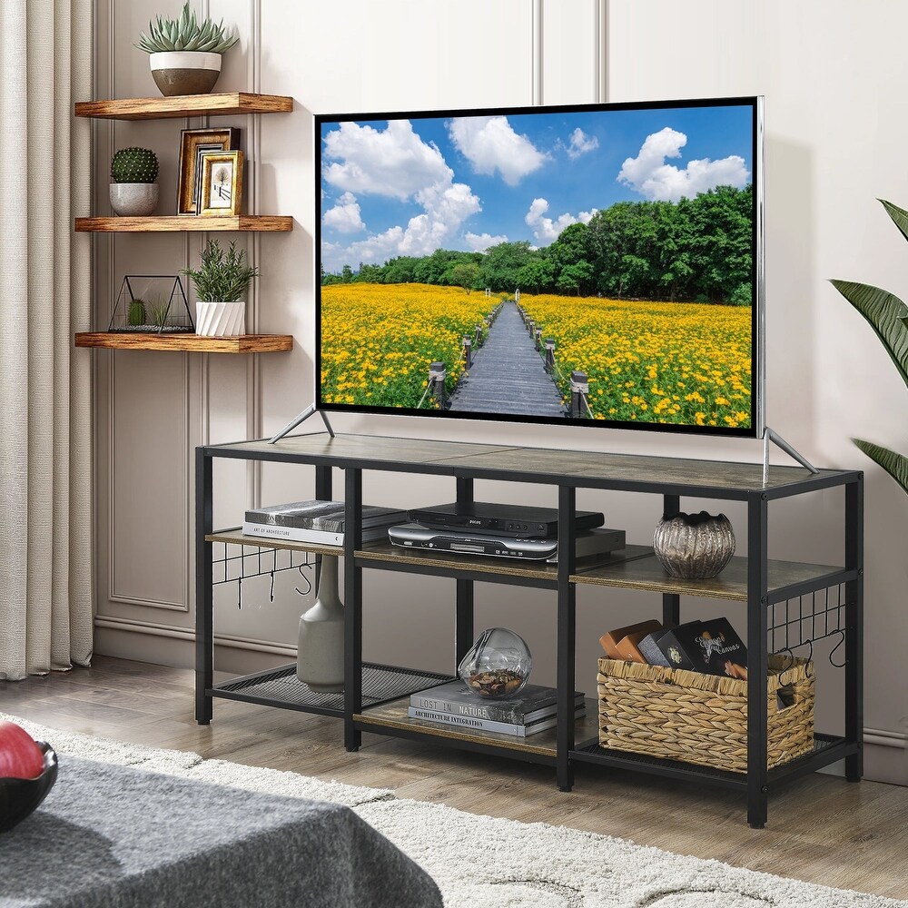 End Table  55 Inch up to 71 Inches TV Stand with Storage Shelves  3 Tier Television Cabinet