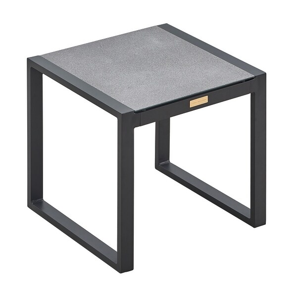 Tommy Hilfiger Hampton Outdoor Side Table with Natural Gray Pebbled Glass