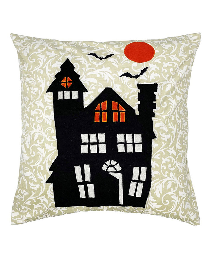 Mod Lifestyles Haunted House Printed Halloween Decorative Pillow， 18