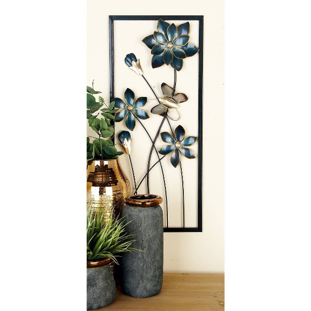 Traditional Metal Floral Wall Decor With Black Frame Set Of 2 Black Olivia amp May