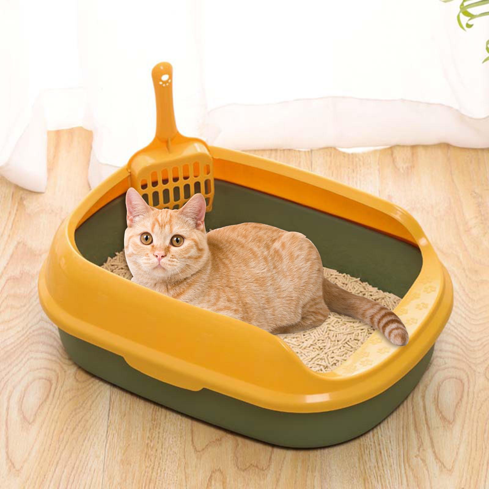 Cat Litter Box Pet Semi-Closed Pet Litter Tray to Clean  Pet Litter Tray for Kitty， Small Animals Toilet Sand Box Container Bedpan - Green