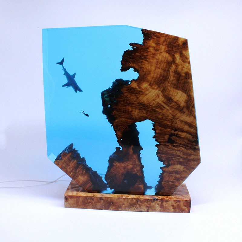 Ocean Resin Shark Night Light Diver Wooden Ornaments