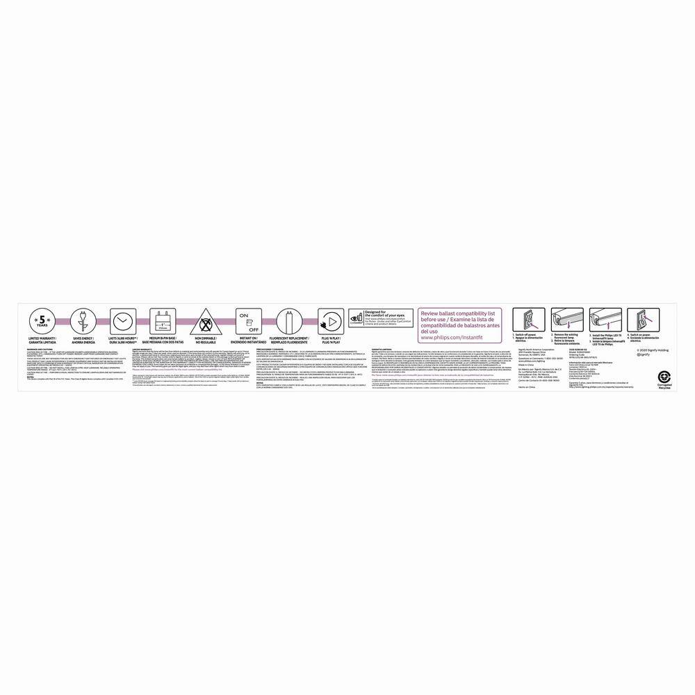 Philips 32W T840W T12 Equivalent 4 ft. Type A Linear Universal Fit Daylight LED Tube Light Bulb (6500K) (2-Pack) 539171