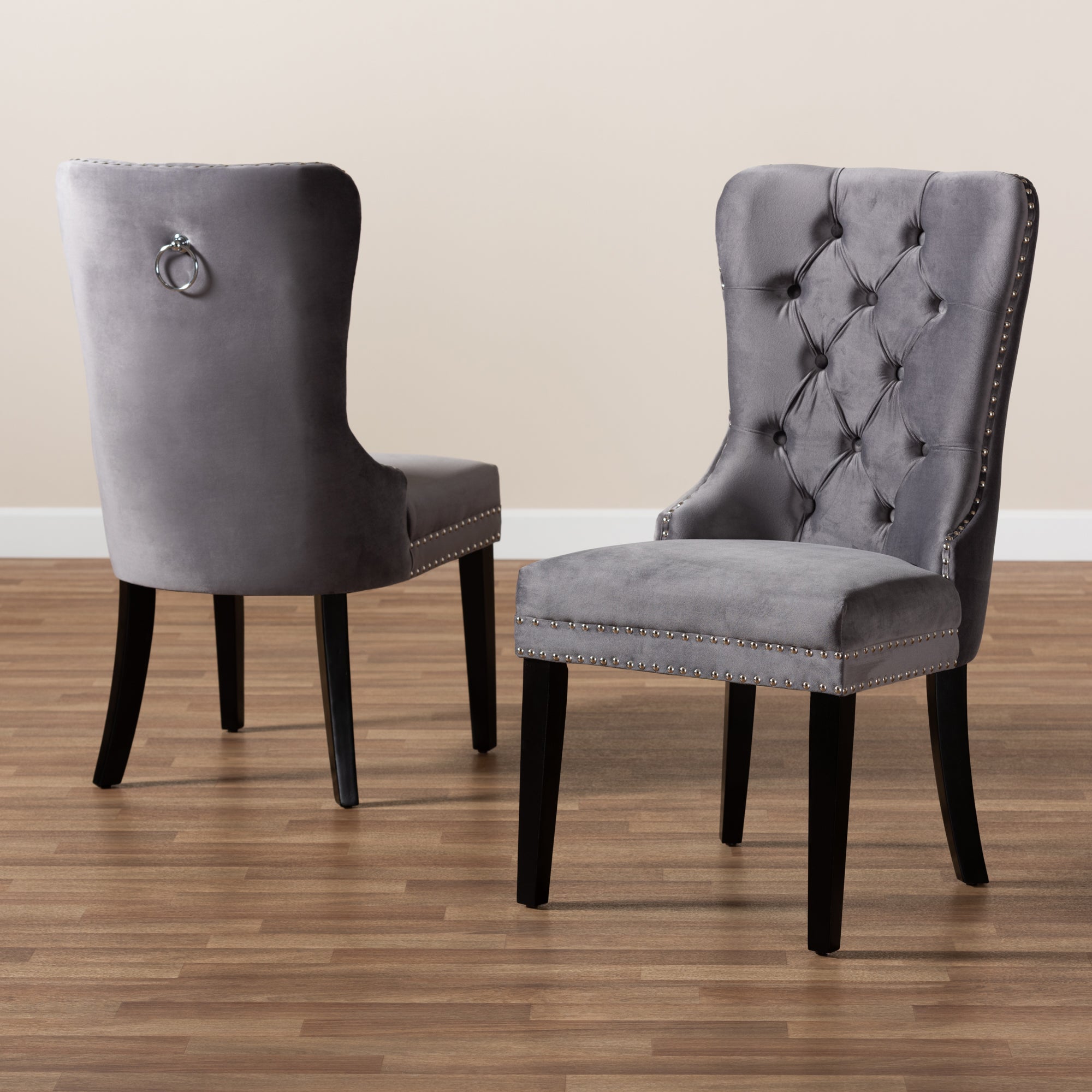 Baxton Studio Remy Modern Transitional Grey Velvet Fabric Upholstered Espresso Finished 2-Piece Wood Dining Chair Set Set