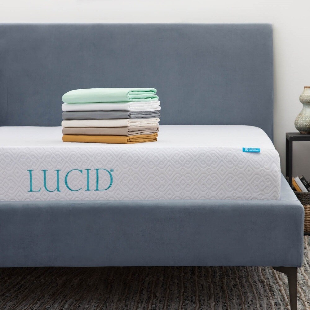 LUCID 10 inch Twin size Gel Memory Foam Mattress with Tencel Sheet Set