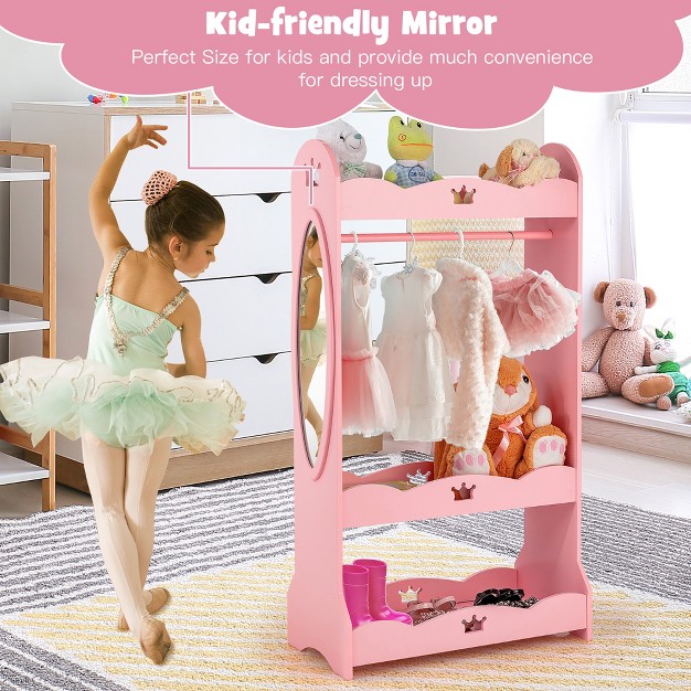 Costway Kids Dress Up Storage Hanging Armoire Dresser Pretend Costume Closet W Mirror