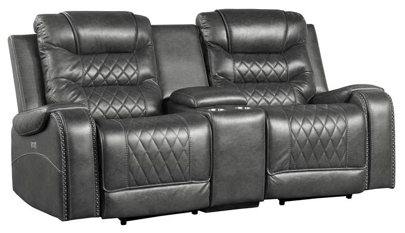 Lexicon Putnam Power Double Reclining Loveseat with Center Console in Gray   Contemporary   Loveseats   by Homesquare  Houzz