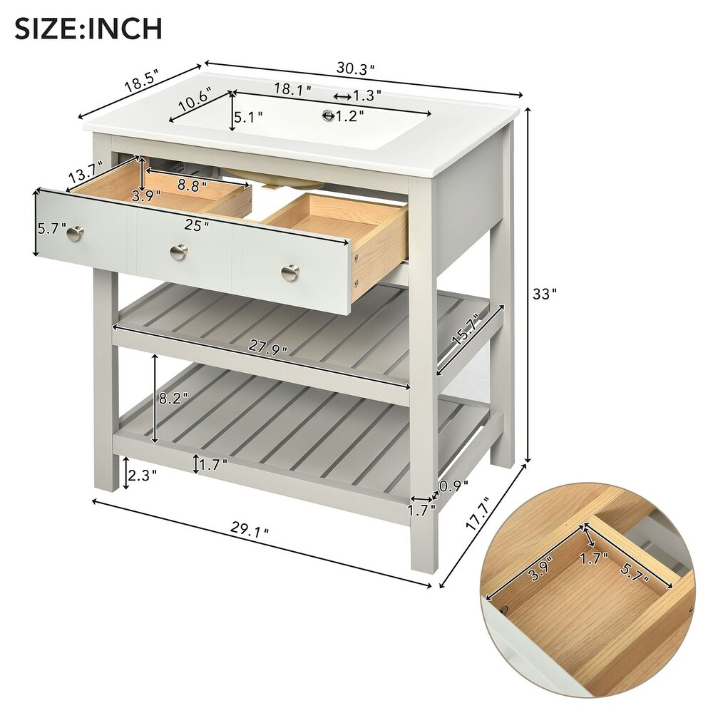 30'' Bathroom Vanity with Ceramic Basin Sink