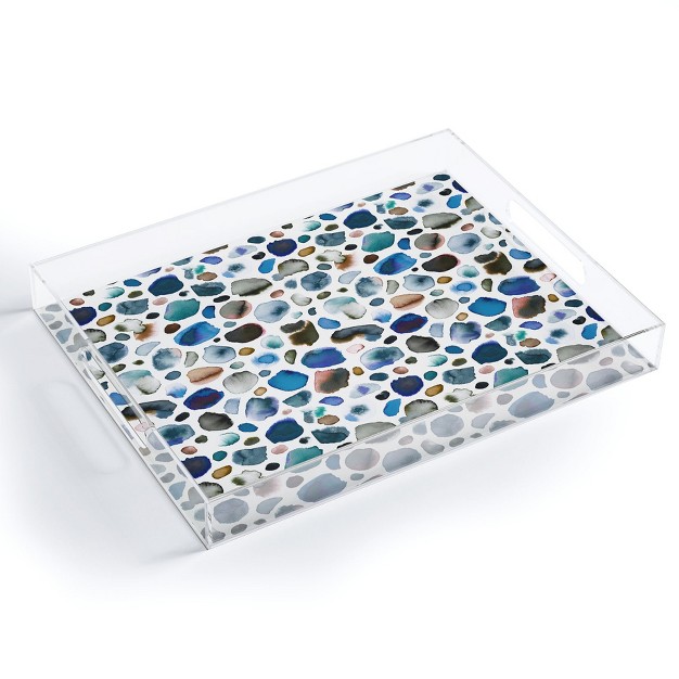 Ninola Design Watercolor Stains Blue Gold Acrylic Tray Deny Designs